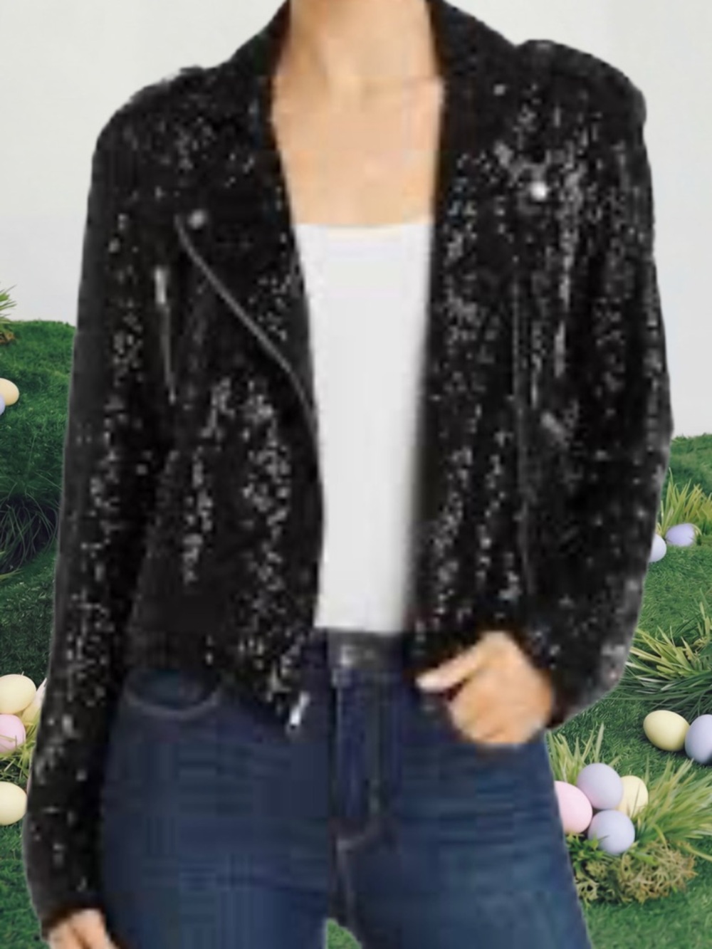 Generation Love NWT Navy Sequin Moto Jacket - Picture 5 of 7